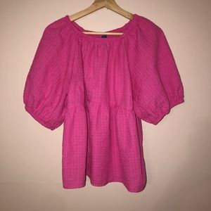 Hot pink puff sleeve shirt
